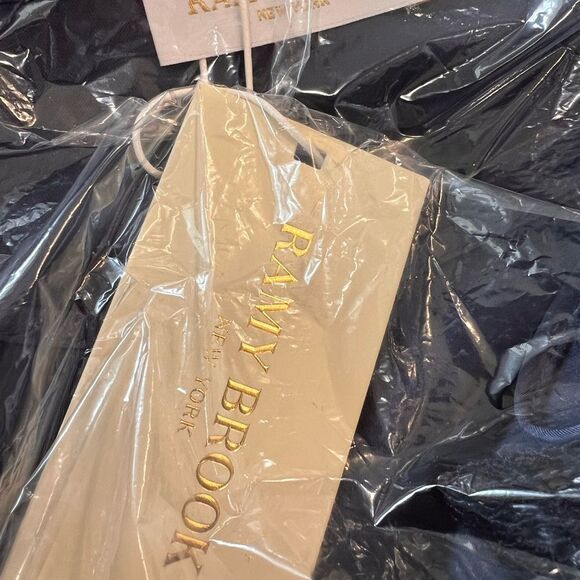 Ramy Brook NWT Alesia Navy Satin Blouse with Lace Detail - Picture 2 of 5